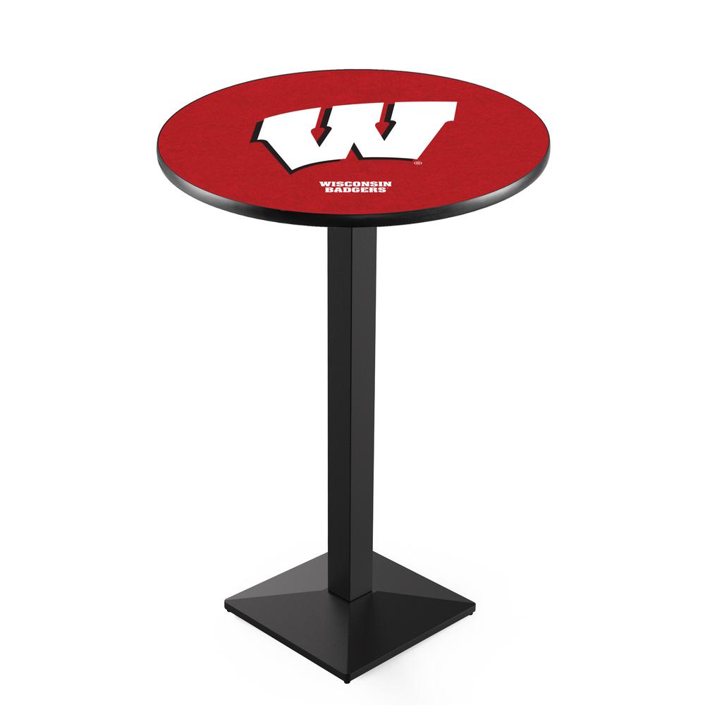 L217 University of Wisconsin (W)  42' Tall - 36' Top Pub Table w/ Black Wrinkle Finish. Picture 1