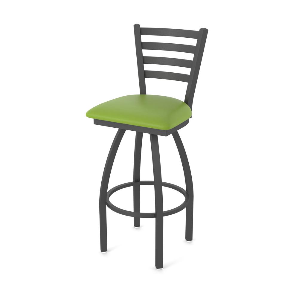 410 Jackie 36" Swivel Bar Stool with Pewter Finish and Canter Kiwi Green Seat. Picture 1