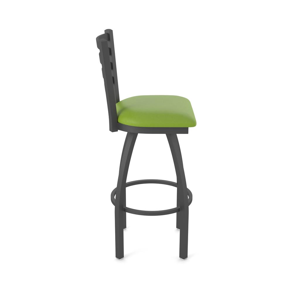 410 Jackie 36" Swivel Bar Stool with Pewter Finish and Canter Kiwi Green Seat. Picture 4