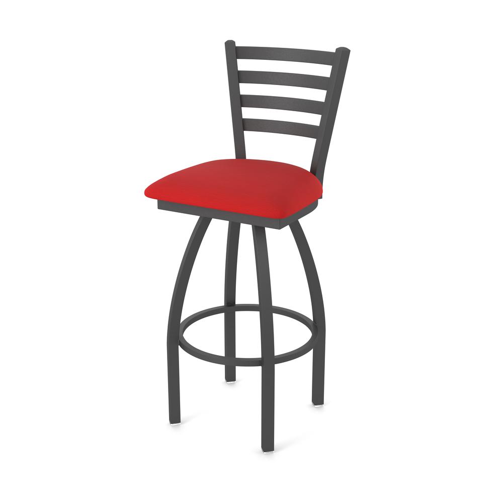 410 Jackie 36" Swivel Bar Stool with Pewter Finish and Canter Red Seat. Picture 1