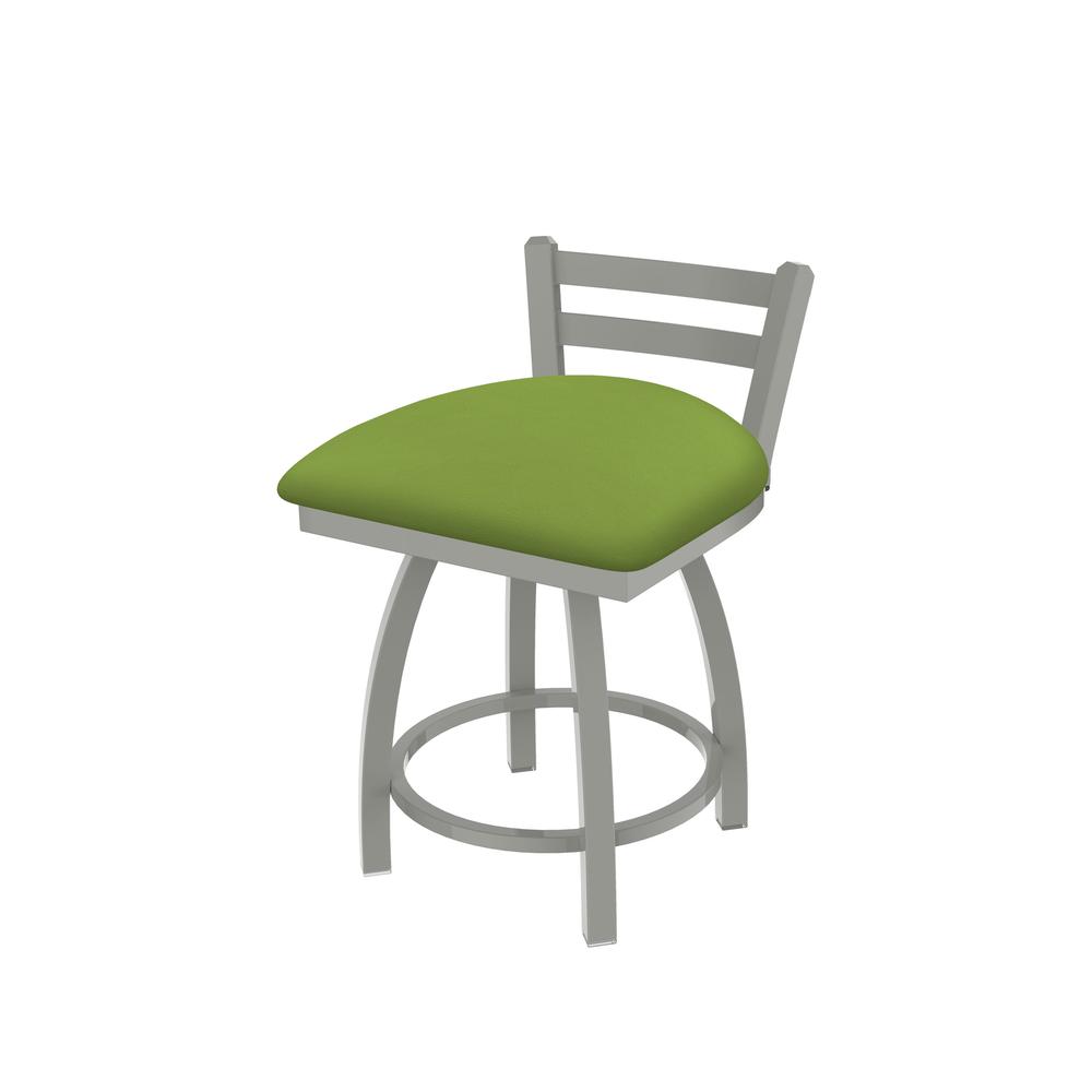 411 Jackie 18" Low Back Swivel Vanity Stool with Anodized Nickel Finish and Canter Kiwi Green Seat. Picture 1