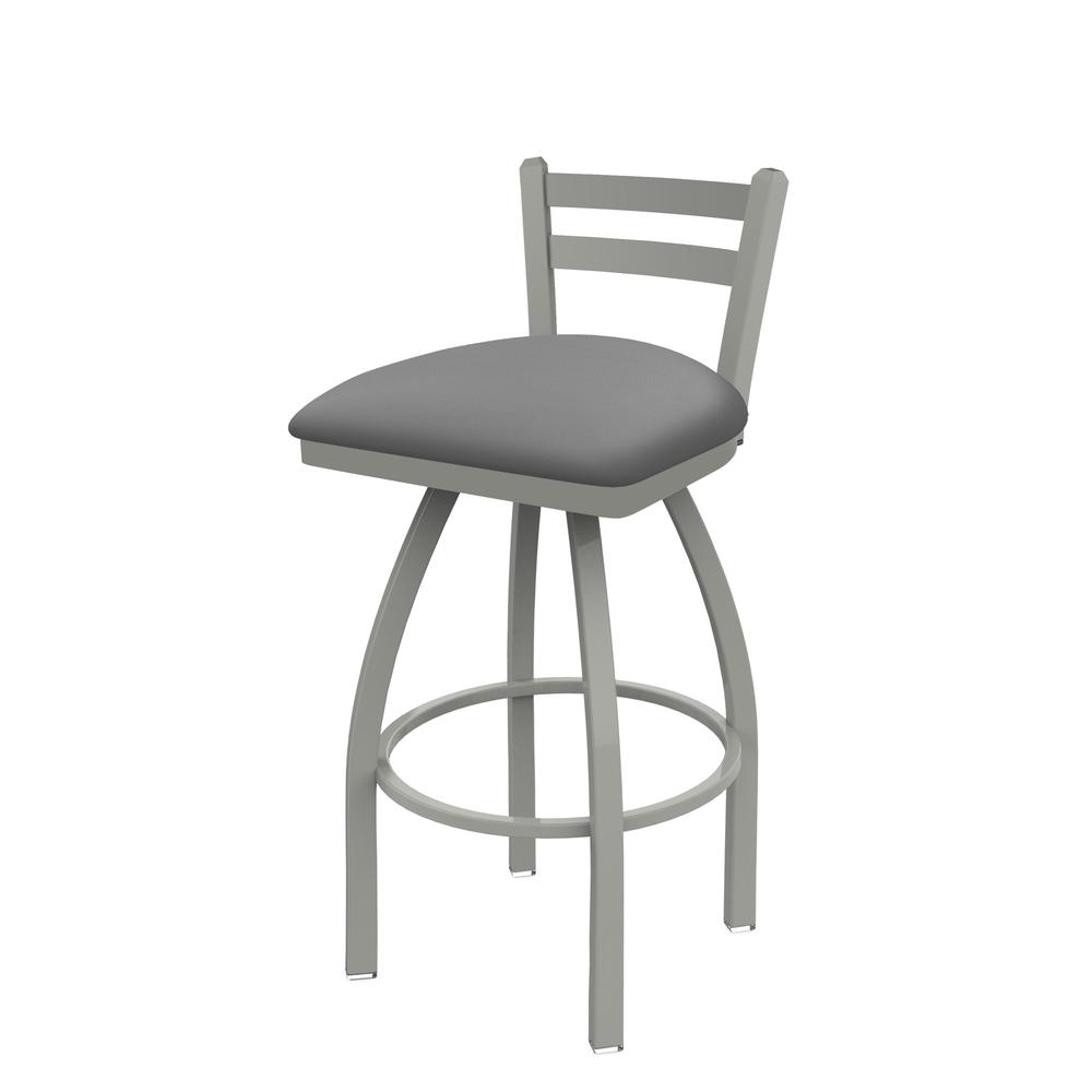 411 Jackie 30" Low Back Swivel Bar Stool with Anodized Nickel Finish and Canter Folkstone Grey Seat. Picture 1