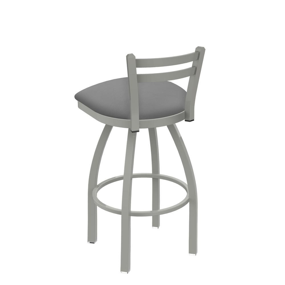 411 Jackie 30" Low Back Swivel Bar Stool with Anodized Nickel Finish and Canter Folkstone Grey Seat. Picture 2