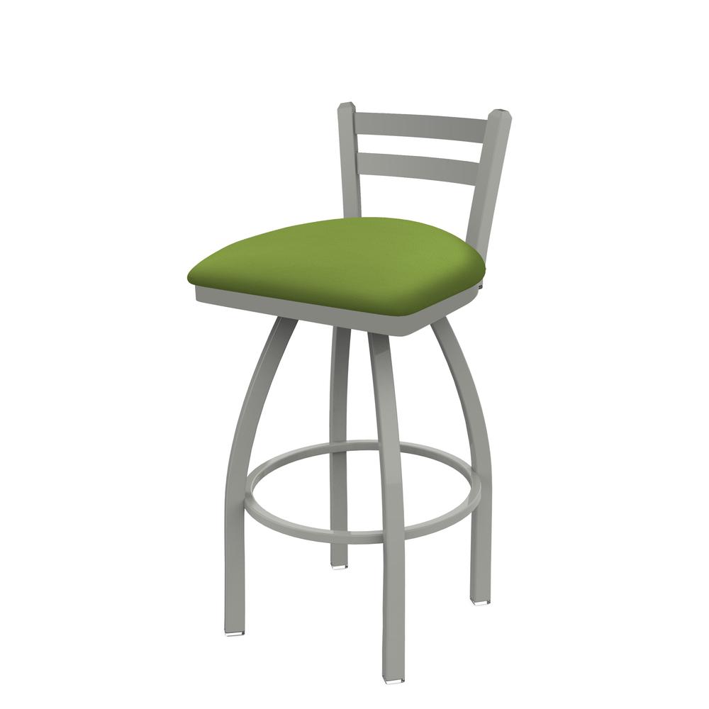 411 Jackie 30" Low Back Swivel Bar Stool with Anodized Nickel Finish and Canter Kiwi Green Seat. Picture 1