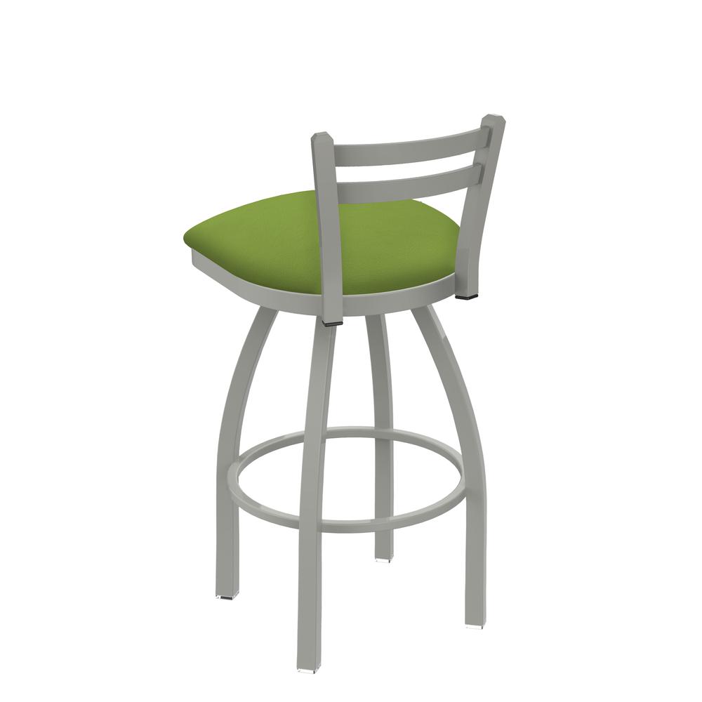 411 Jackie 30" Low Back Swivel Bar Stool with Anodized Nickel Finish and Canter Kiwi Green Seat. Picture 2