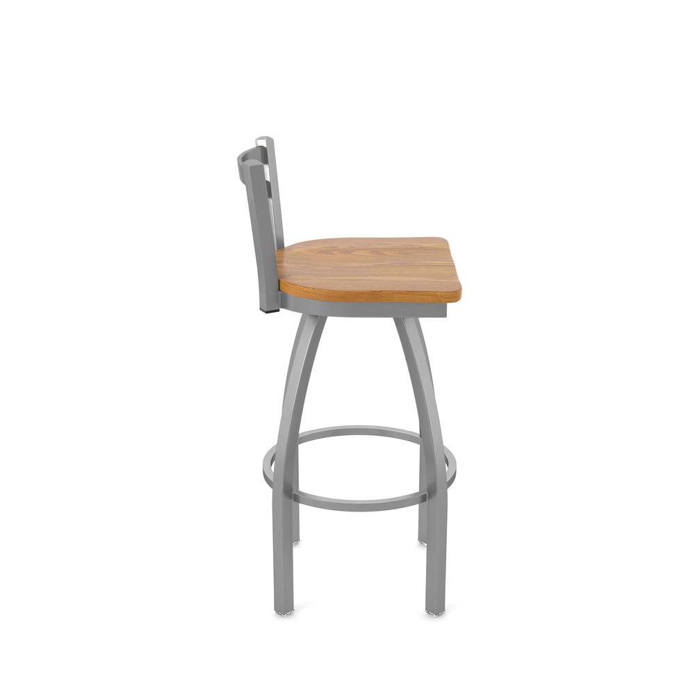 411 Jackie Low Back Stainless Steel 25" Swivel Counter Stool with Medium Oak Seat. Picture 4