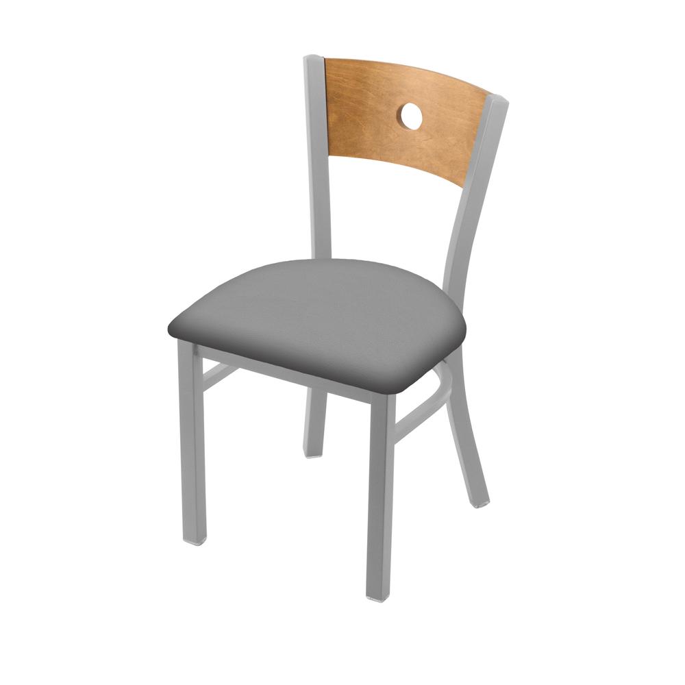 630 Voltaire 18" Chair with Anodized Nickel Finish, Medium Back, and Canter Folkstone Grey Seat. Picture 1