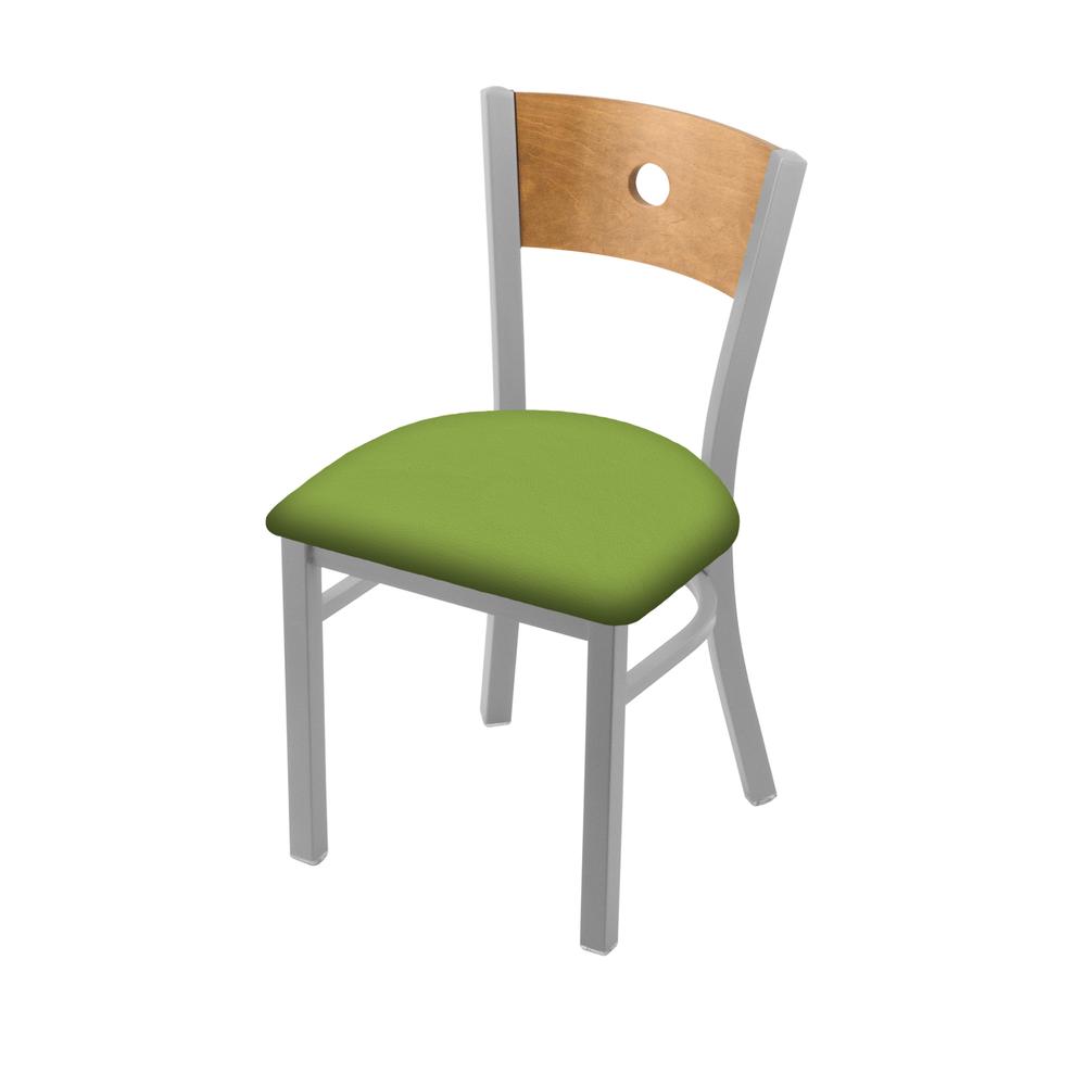 630 Voltaire 18" Chair with Anodized Nickel Finish, Medium Back, and Canter Kiwi Green Seat. Picture 1