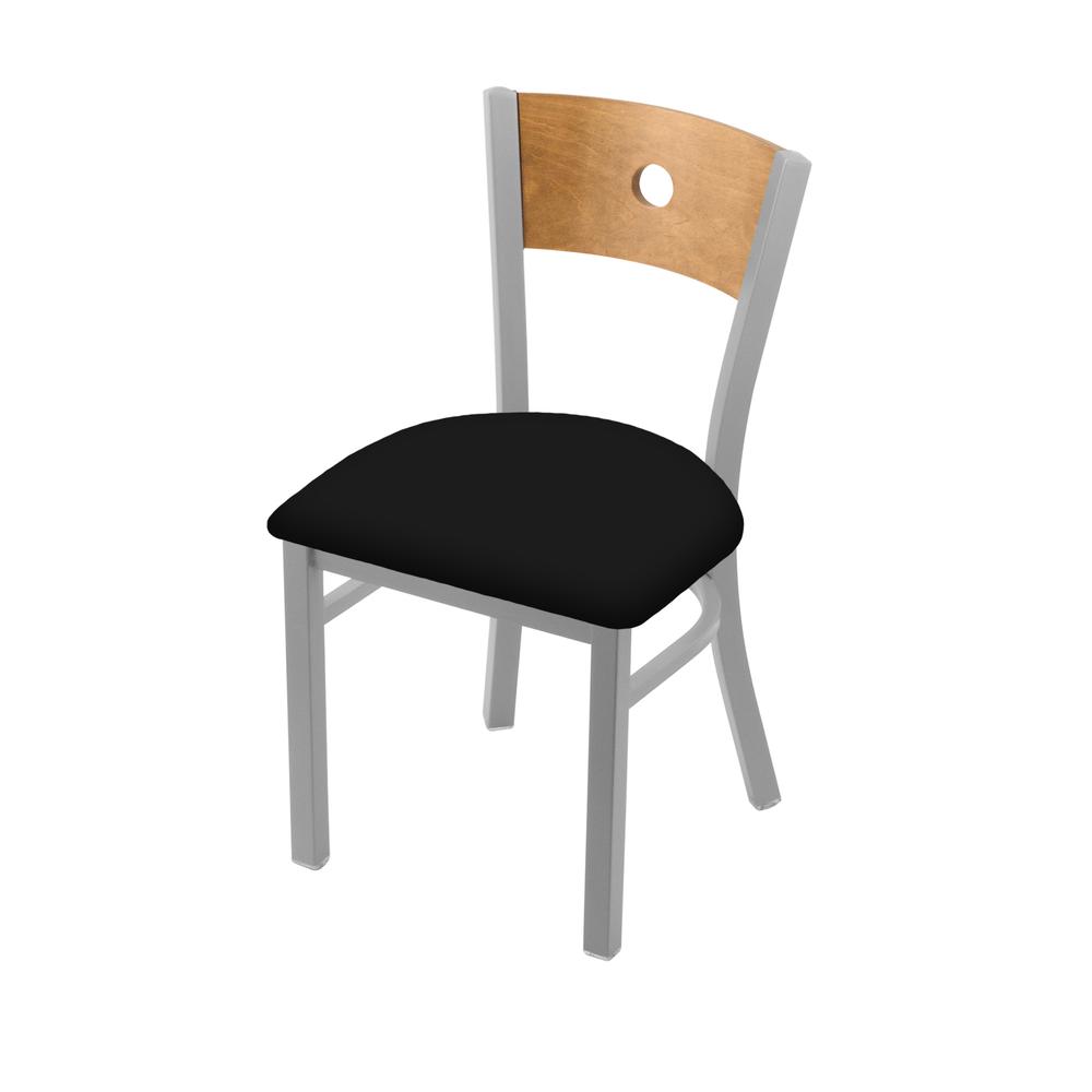 630 Voltaire 18" Chair with Anodized Nickel Finish, Medium Back, and Black Vinyl Seat. Picture 1
