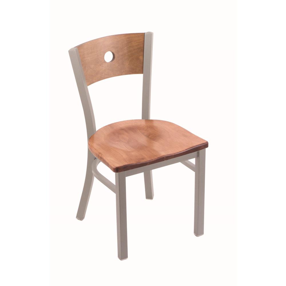 630 Voltaire 18" Chair with Anodized Nickel Finish, Medium Back, and Medium Maple Seat. Picture 1