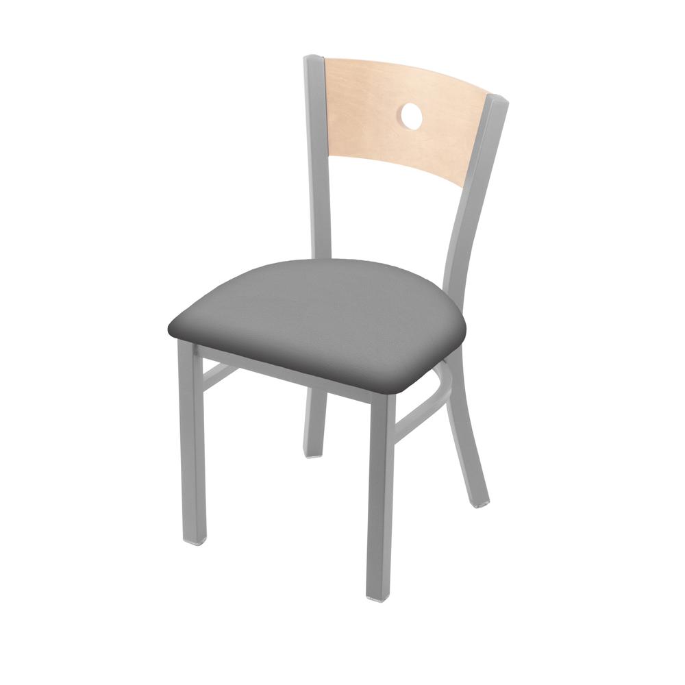 630 Voltaire 18" Chair with Anodized Nickel Finish, Natural Back, and Canter Folkstone Grey Seat. Picture 1