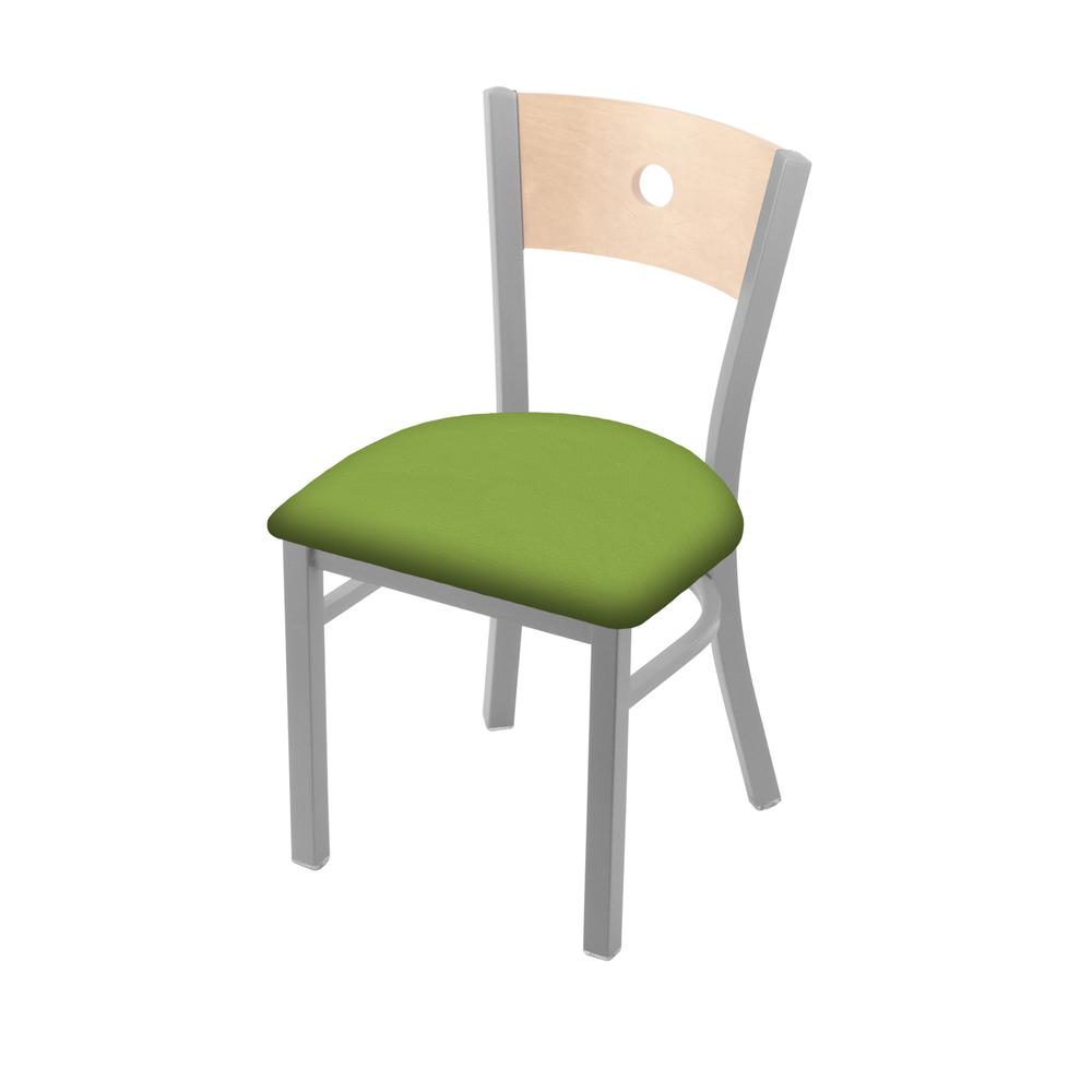 630 Voltaire 18" Chair with Anodized Nickel Finish, Natural Back, and Canter Kiwi Green Seat. Picture 1