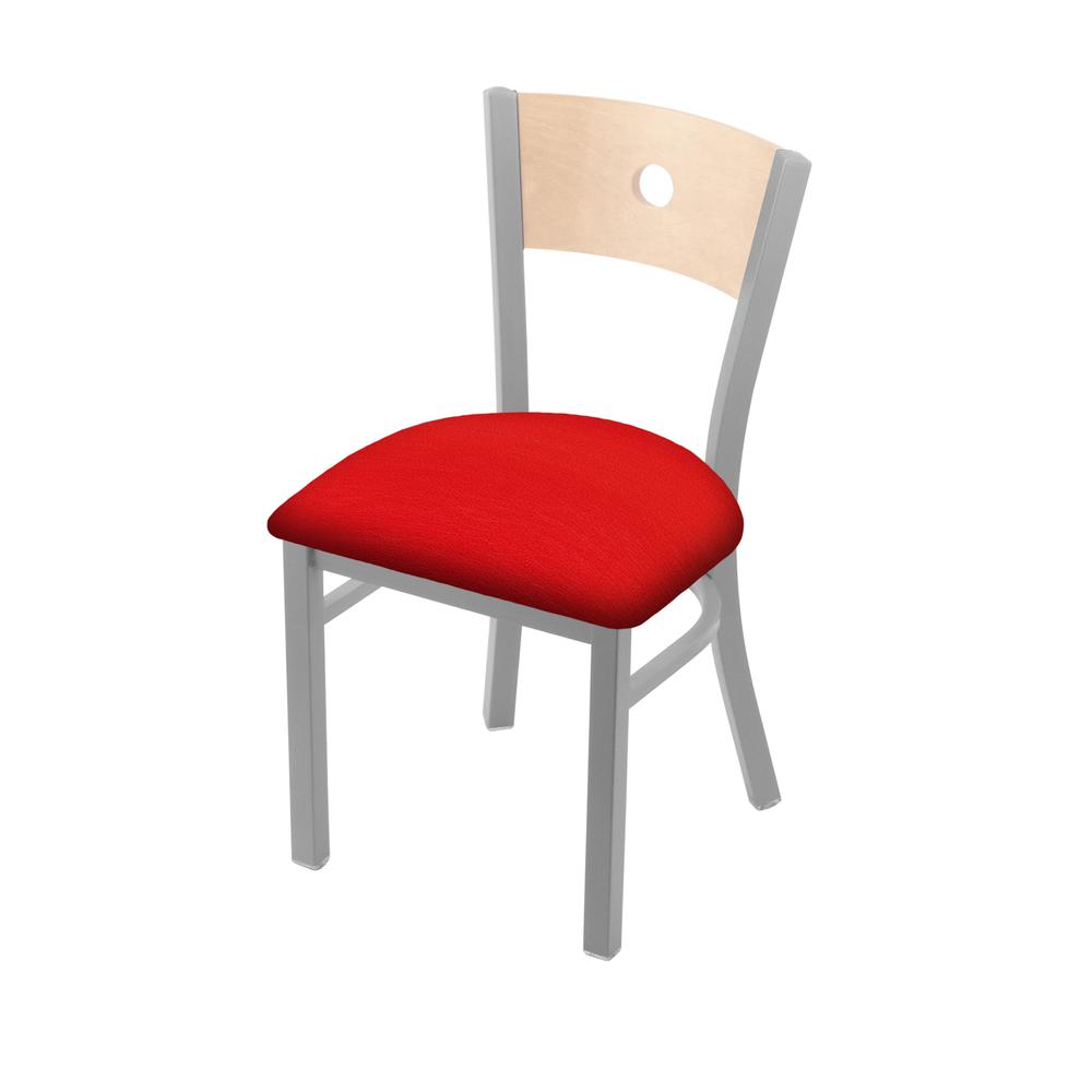 630 Voltaire 18" Chair with Anodized Nickel Finish, Natural Back, and Canter Red Seat. Picture 1