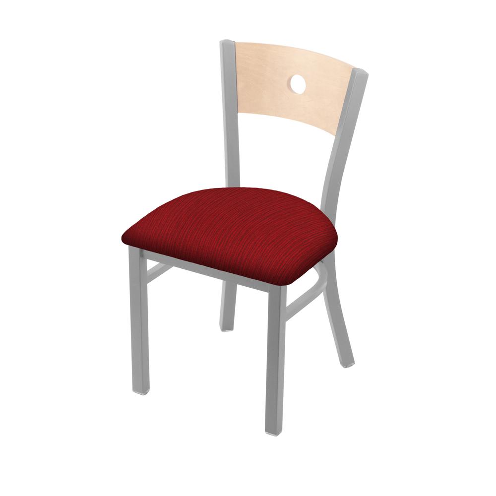 630 Voltaire 18" Chair with Anodized Nickel Finish, Natural Back, and Graph Ruby Seat. Picture 1