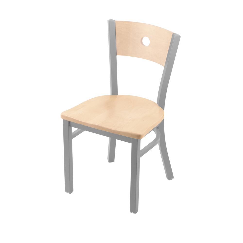 630 Voltaire 18" Chair with Anodized Nickel Finish, Natural Back, and Natural Maple Seat. Picture 1