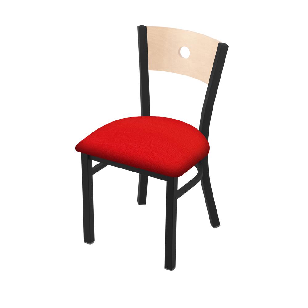 630 Voltaire 18" Chair with Black Wrinkle Finish, Natural Back, and Canter Red Seat. Picture 1