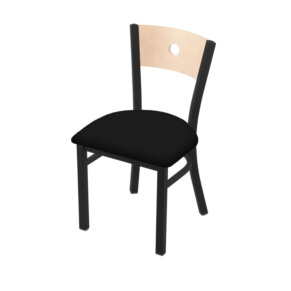 630 Voltaire 18" Chair with Black Wrinkle Finish, Natural Back, and Black Vinyl Seat. Picture 1