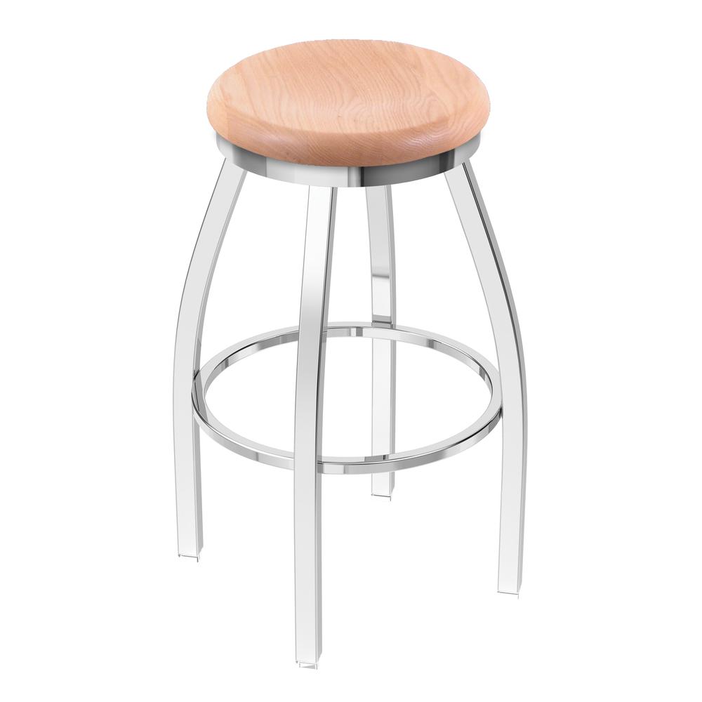 802 Misha 30" Swivel Bar Stool with Chrome Finish and Natural Oak Seat. Picture 1