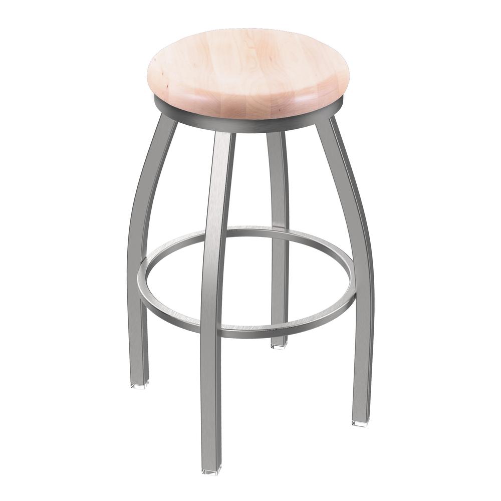 802 Misha Stainless Steel 25" Swivel Counter Stool with Natural Maple Seat. Picture 1