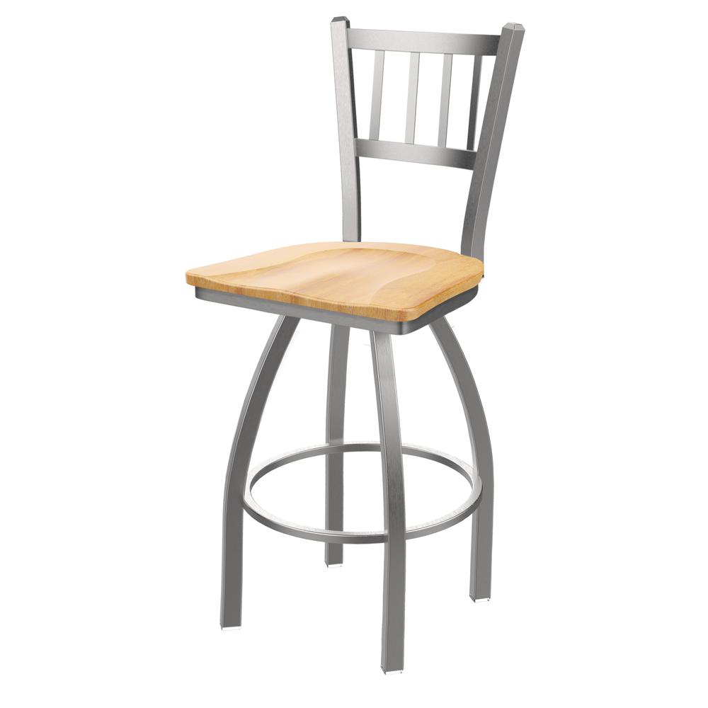 810 Contessa Stainless Steel 25" Swivel Counter Stool with Natural Maple Seat. Picture 1
