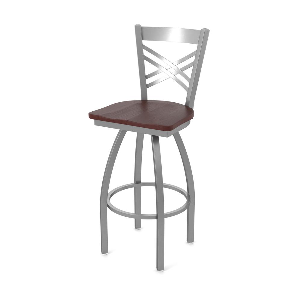820 Catalina Stainless Steel 25" Swivel Counter Stool with Dark Cherry Oak Seat. Picture 1