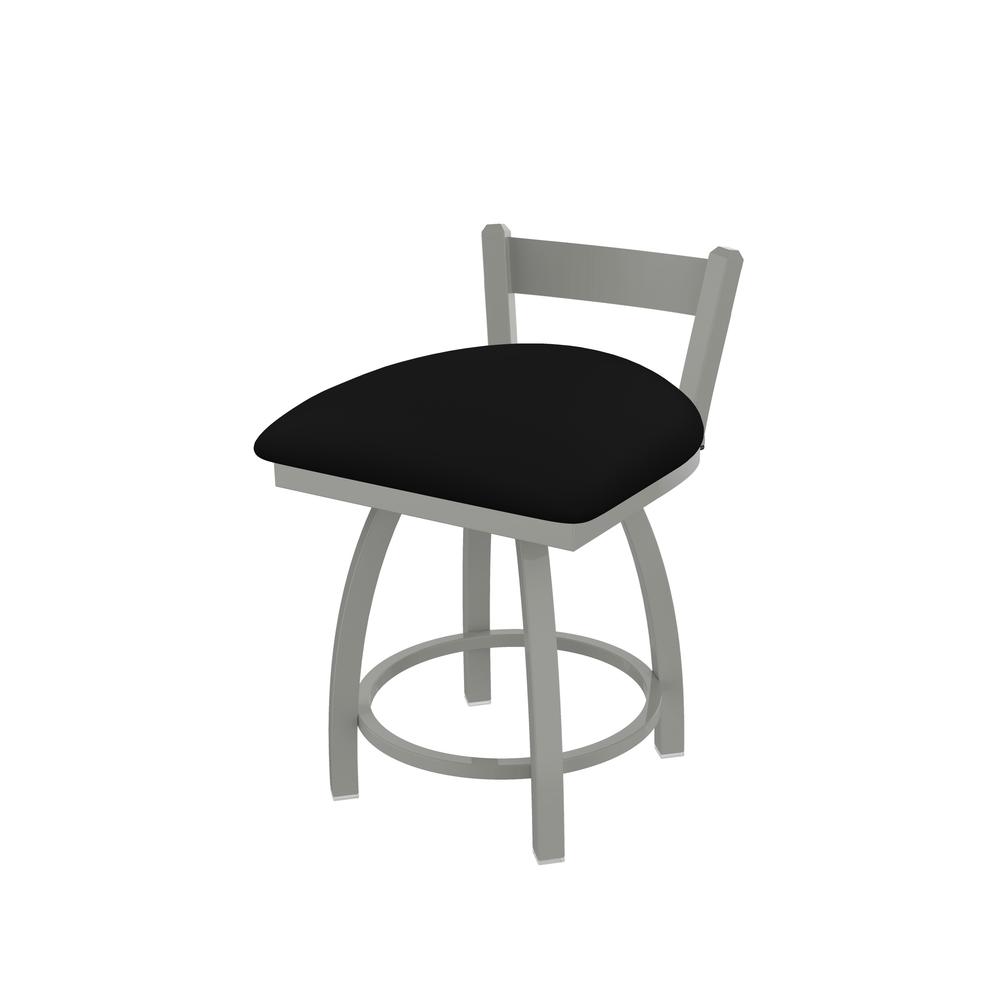 Anodized Nickel Finish And Black Vinyl Seat, Black Vanity Stool With Back