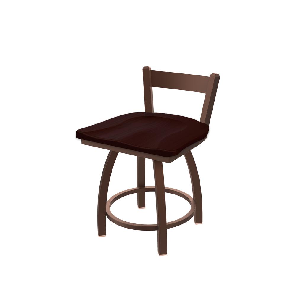 821 Catalina 18" Low Back Swivel Vanity Stool with Bronze Finish and Dark Cherry Oak Seat. Picture 1