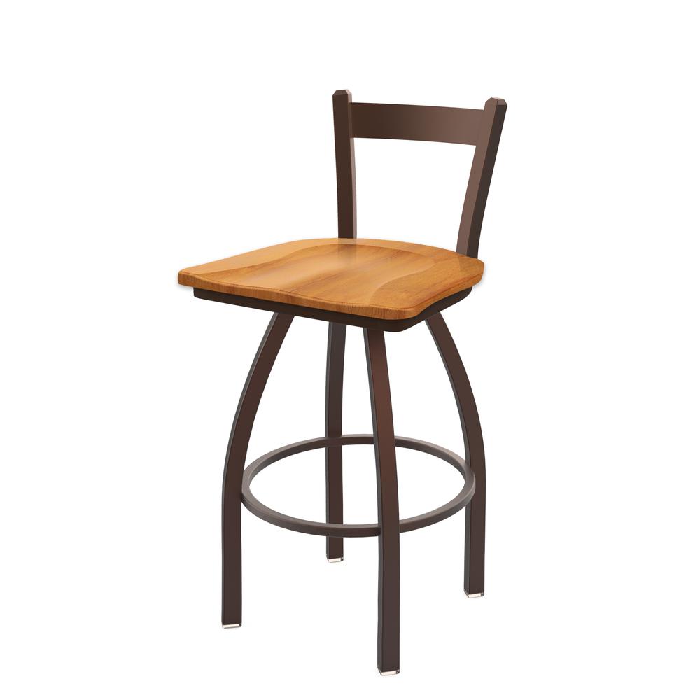 821 Catalina 30" Low Back Swivel Bar Stool with Bronze Finish and Medium Maple Seat. Picture 1