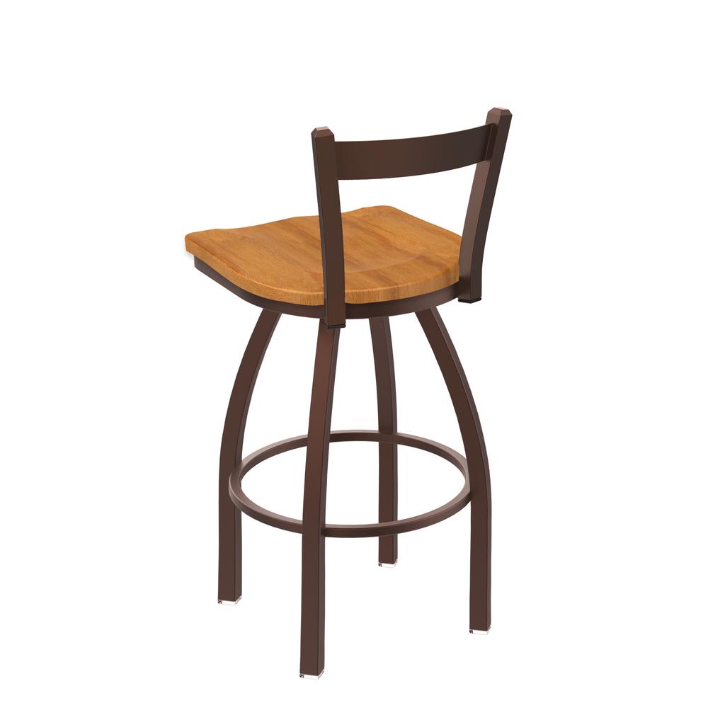 821 Catalina 30" Low Back Swivel Bar Stool with Bronze Finish and Medium Maple Seat. Picture 2