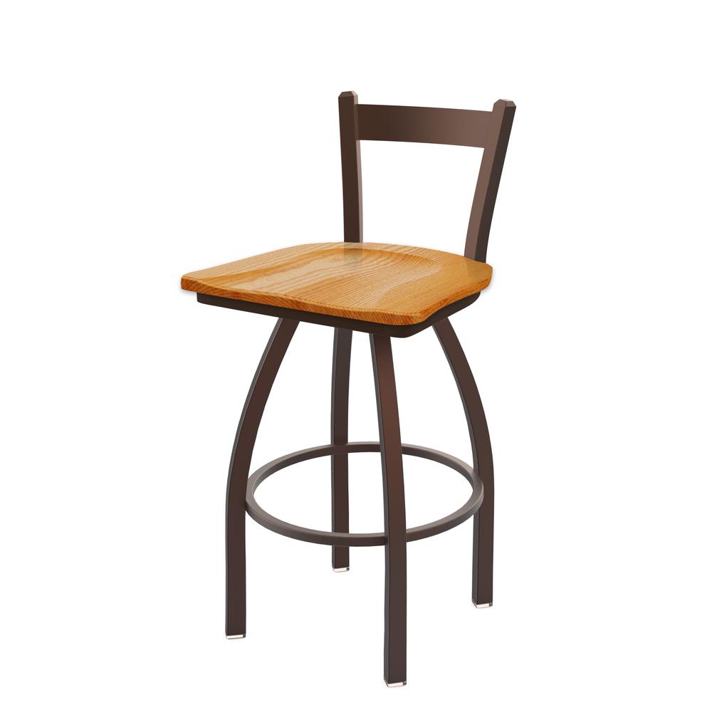 821 Catalina 30" Low Back Swivel Bar Stool with Bronze Finish and Medium Oak Seat. Picture 1