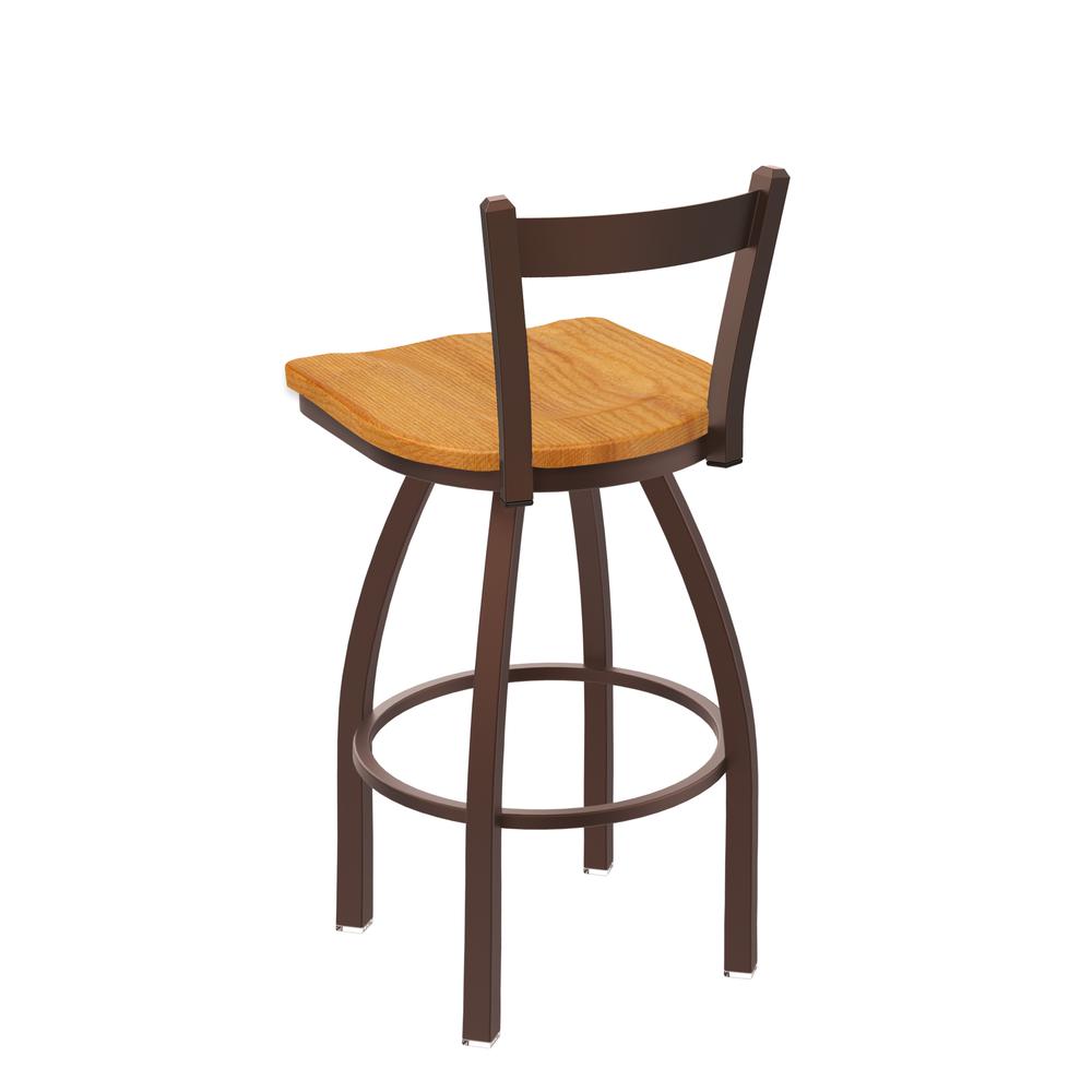 821 Catalina 30" Low Back Swivel Bar Stool with Bronze Finish and Medium Oak Seat. Picture 2