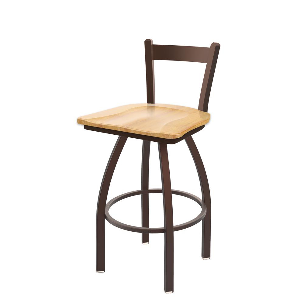 821 Catalina 30" Low Back Swivel Bar Stool with Bronze Finish and Natural Maple Seat. Picture 1