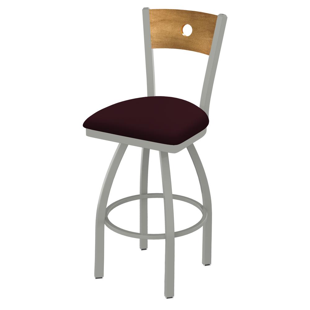 830 Voltaire 36" Swivel Counter Stool with Anodized Nickel Finish, Medium Back, and Canter Bordeaux Seat. Picture 1