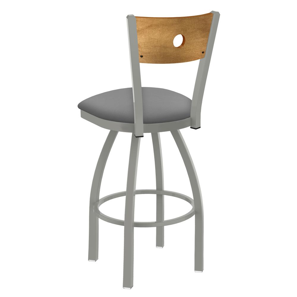 830 Voltaire 36" Swivel Counter Stool with Anodized Nickel Finish, Medium Back, and Canter Folkstone Grey Seat. Picture 2