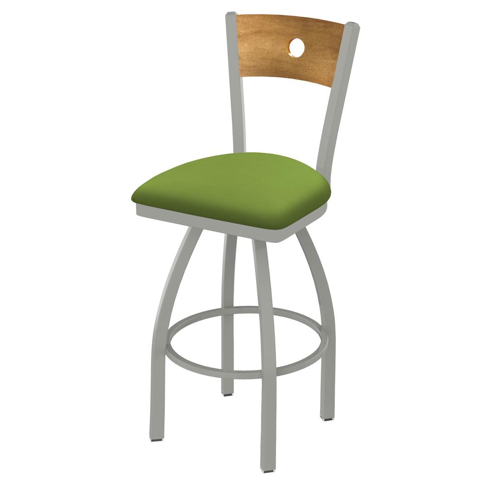 830 Voltaire 36" Swivel Counter Stool with Anodized Nickel Finish, Medium Back, and Canter Kiwi Green Seat. Picture 1