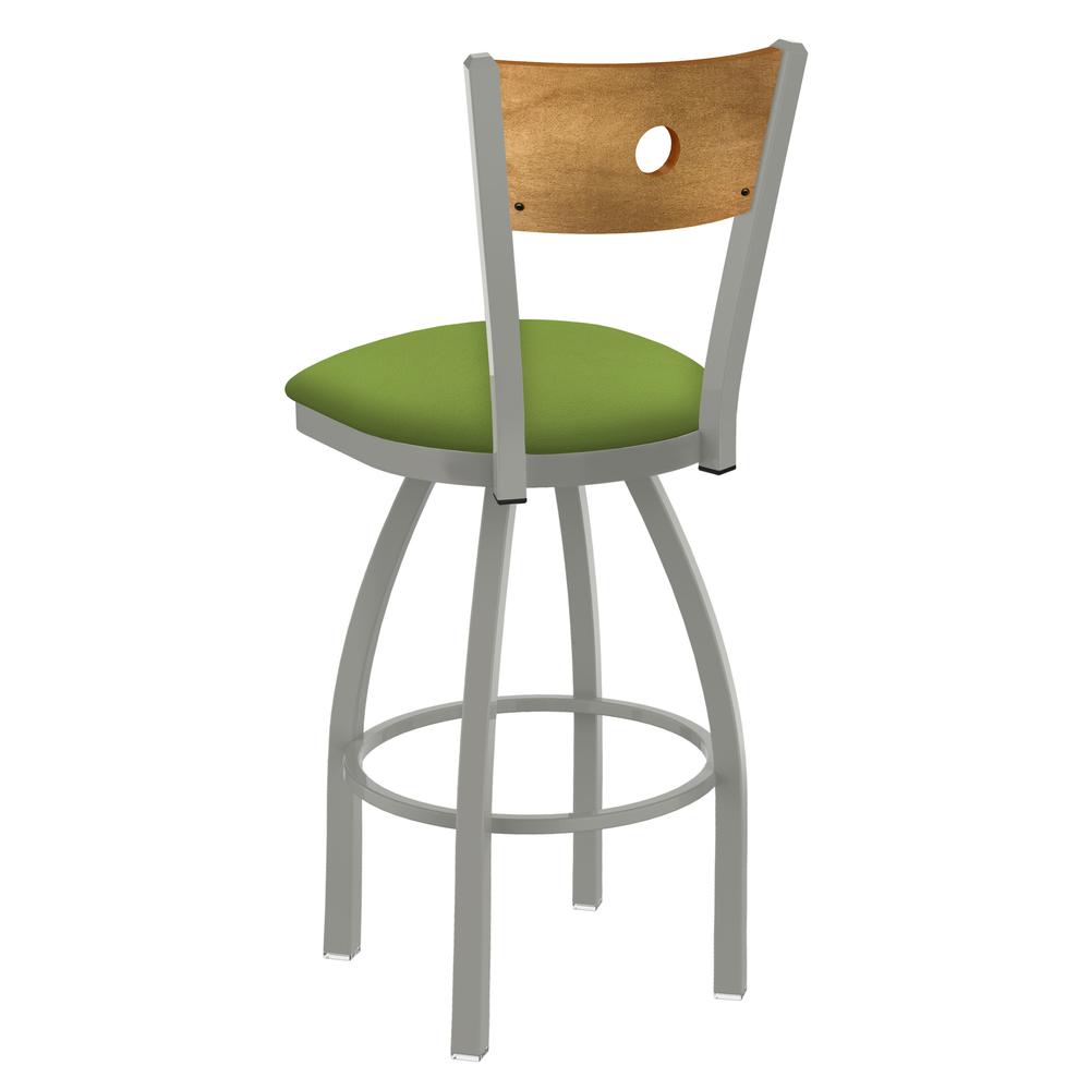 830 Voltaire 36" Swivel Counter Stool with Anodized Nickel Finish, Medium Back, and Canter Kiwi Green Seat. Picture 2