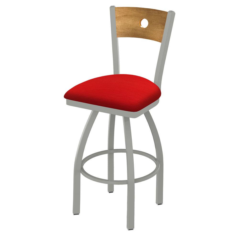 830 Voltaire 36" Swivel Counter Stool with Anodized Nickel Finish, Medium Back, and Canter Red Seat. Picture 1