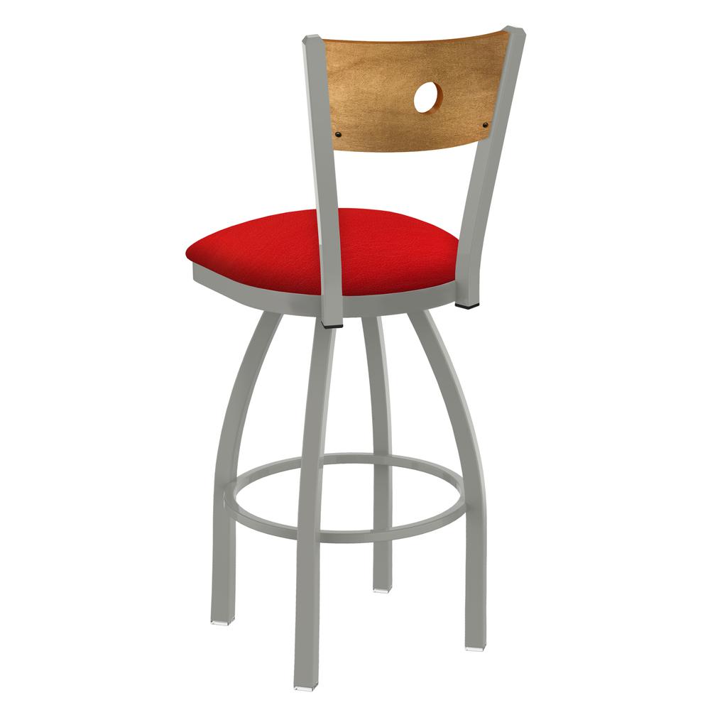 830 Voltaire 36" Swivel Counter Stool with Anodized Nickel Finish, Medium Back, and Canter Red Seat. Picture 2