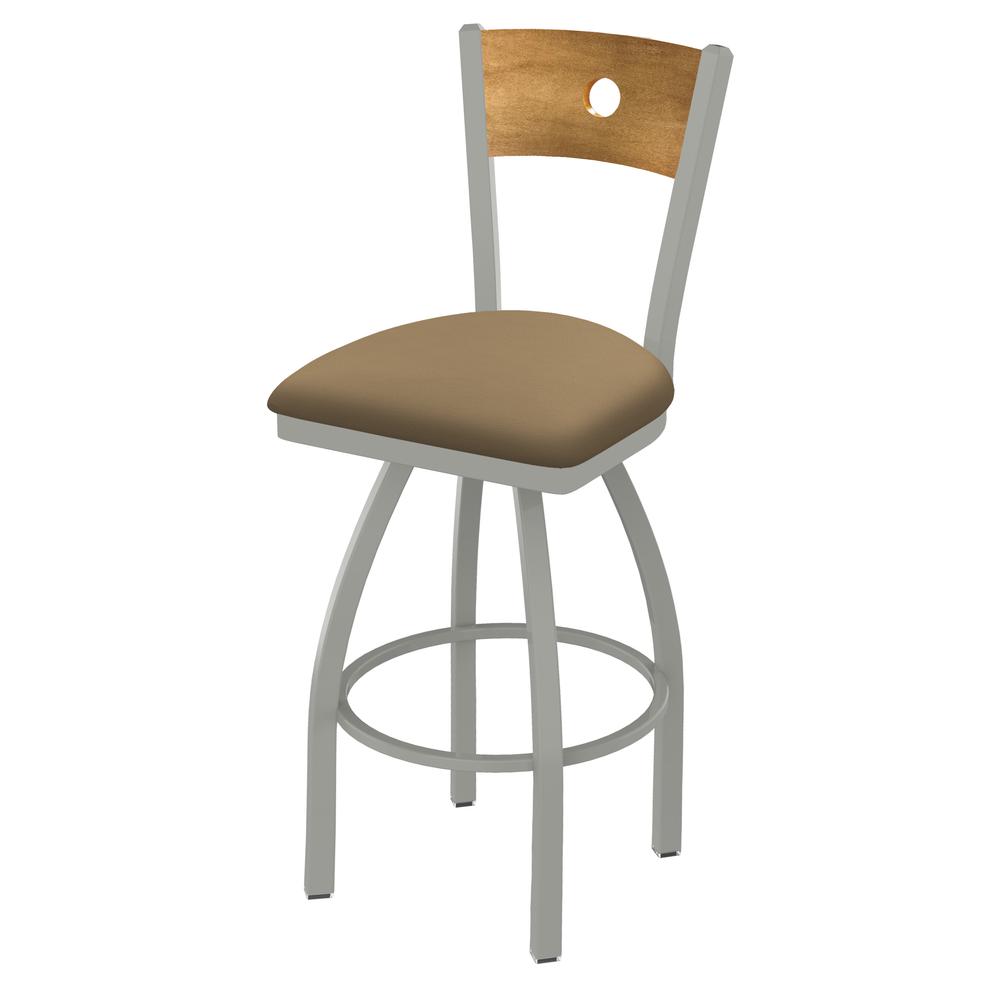 830 Voltaire 36" Swivel Counter Stool with Anodized Nickel Finish, Medium Back, and Canter Sand Seat. Picture 1