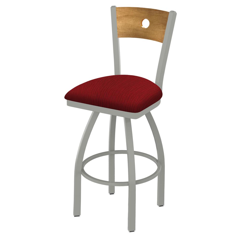 830 Voltaire 36" Swivel Counter Stool with Anodized Nickel Finish, Medium Back, and Graph Ruby Seat. Picture 1
