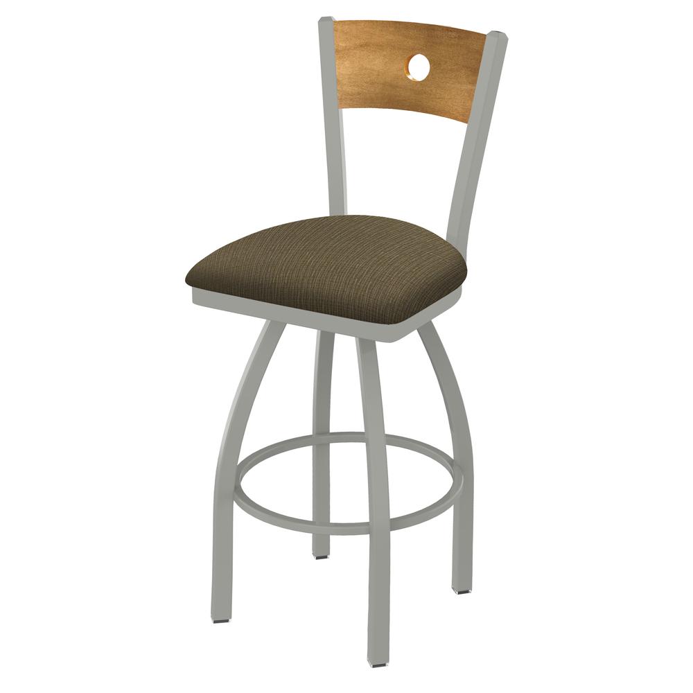 830 Voltaire 36" Swivel Counter Stool with Anodized Nickel Finish, Medium Back, and Graph Cork Seat. Picture 1