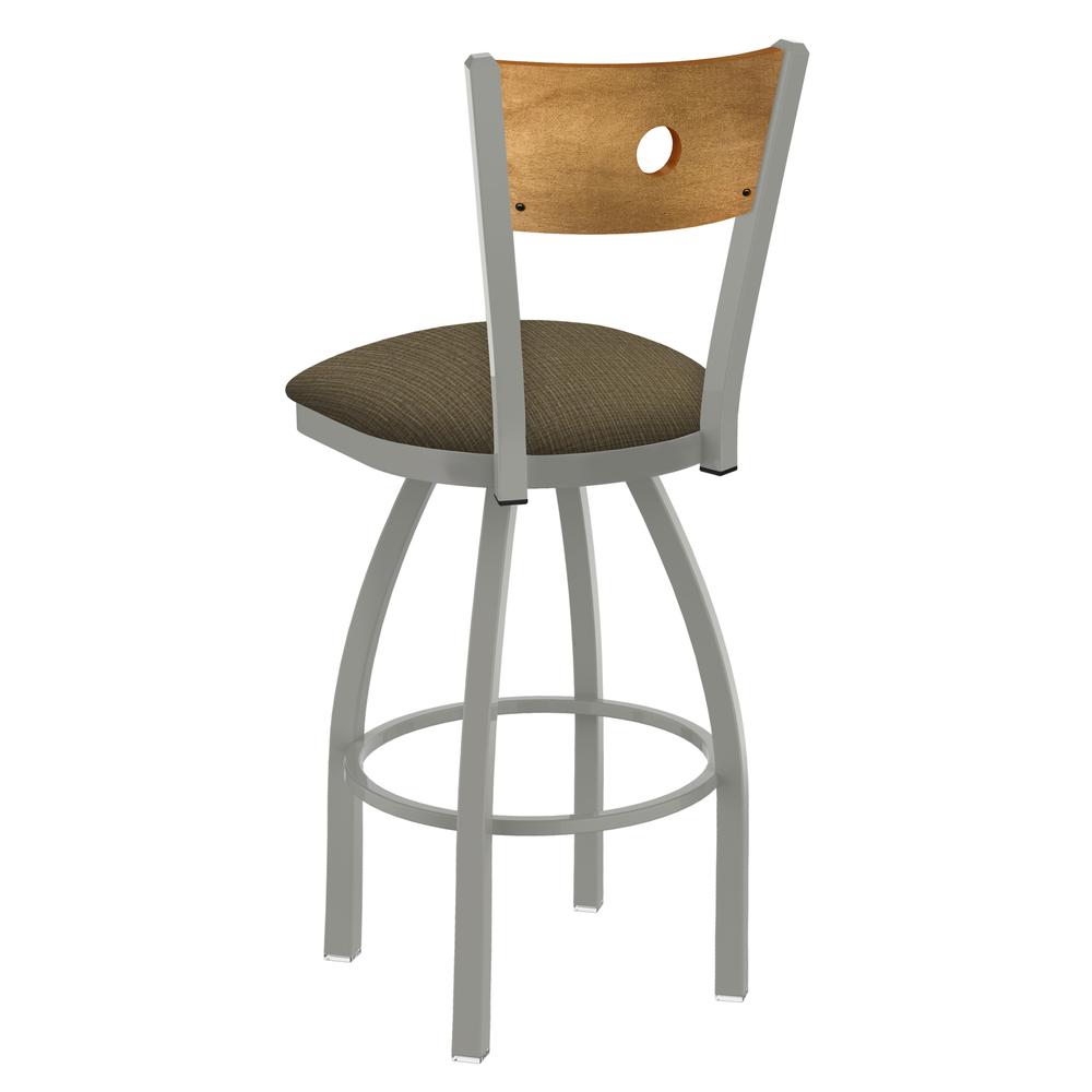 830 Voltaire 36" Swivel Counter Stool with Anodized Nickel Finish, Medium Back, and Graph Cork Seat. Picture 2