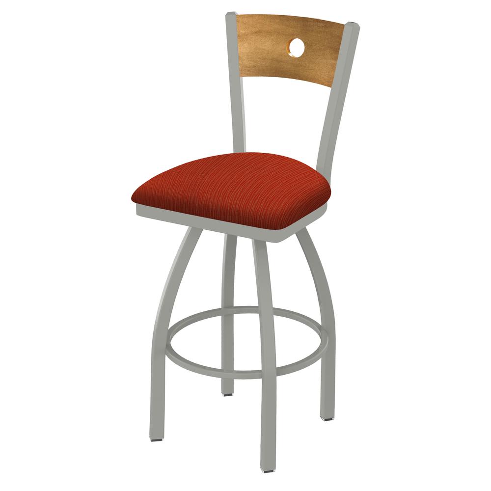 830 Voltaire 36" Swivel Counter Stool with Anodized Nickel Finish, Medium Back, and Graph Poppy Seat. Picture 1