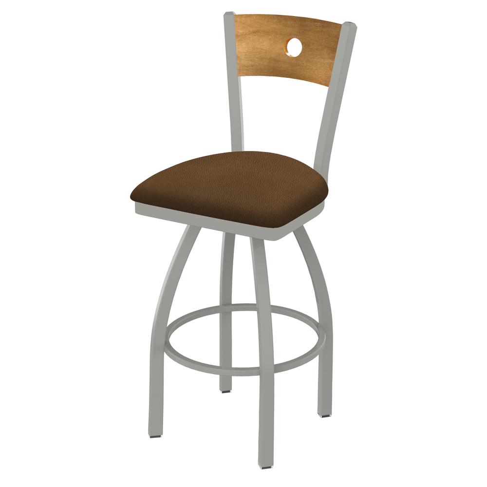 830 Voltaire 36" Swivel Counter Stool with Anodized Nickel Finish, Medium Back, and Rein Thatch Seat. Picture 1