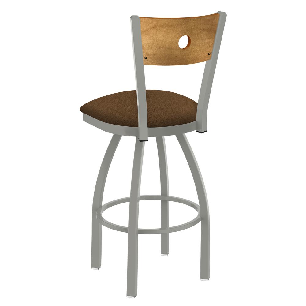 830 Voltaire 36" Swivel Counter Stool with Anodized Nickel Finish, Medium Back, and Rein Thatch Seat. Picture 2