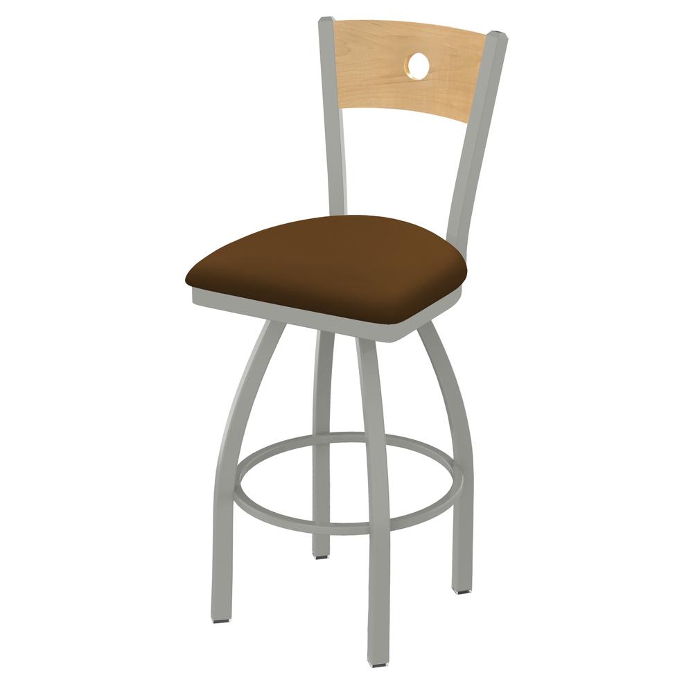 830 Voltaire 36" Swivel Counter Stool with Anodized Nickel Finish, Natural Back, and Canter Thatch Seat. Picture 1