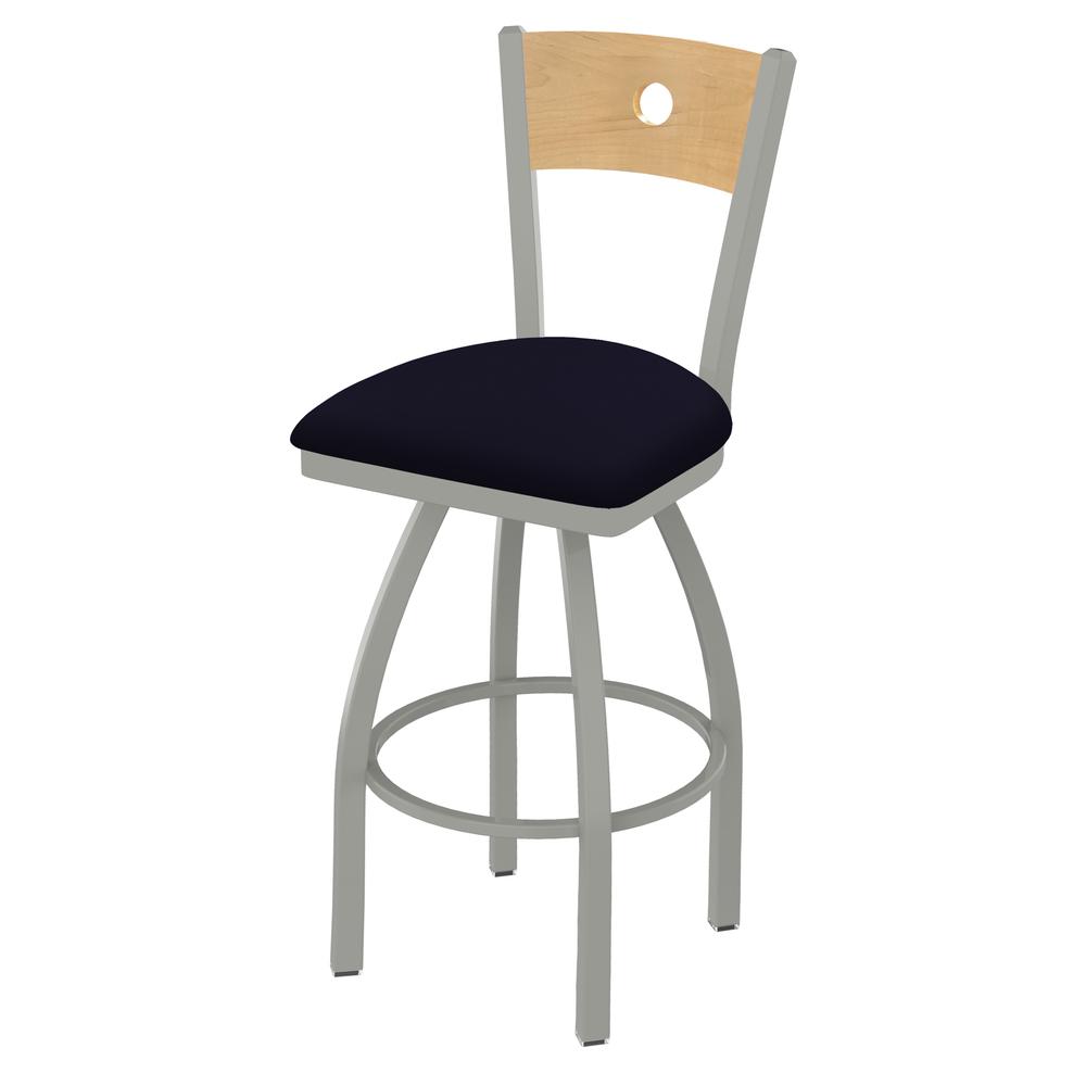 830 Voltaire 36" Swivel Counter Stool with Anodized Nickel Finish, Natural Back, and Canter Twilight Seat. Picture 1