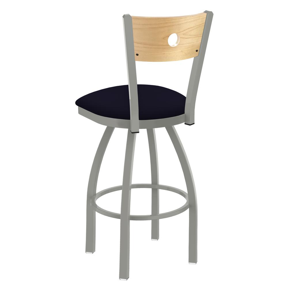 830 Voltaire 36" Swivel Counter Stool with Anodized Nickel Finish, Natural Back, and Canter Twilight Seat. Picture 2
