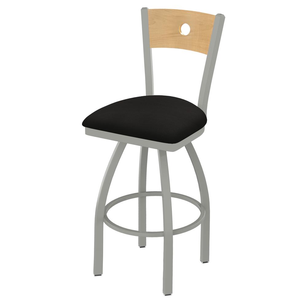 830 Voltaire 36" Swivel Counter Stool with Anodized Nickel Finish, Natural Back, and Canter Espresso Seat. Picture 1