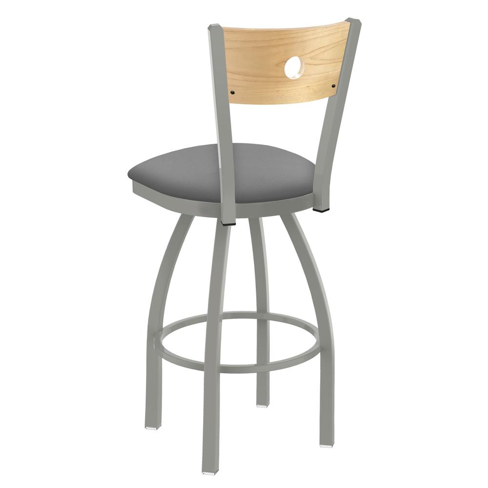 830 Voltaire 36" Swivel Counter Stool with Anodized Nickel Finish, Natural Back, and Canter Folkstone Grey Seat. Picture 2